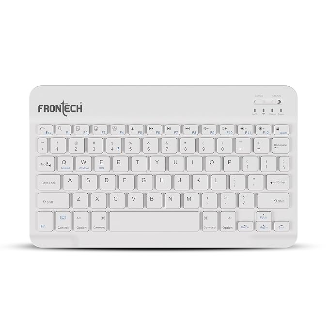 Frontech FT-1603AW Wireless Mini Keyboard with Bluetooth Connectivity, Rechargeable Battery, Ultra-Slim Design (White, 78 Keys)
